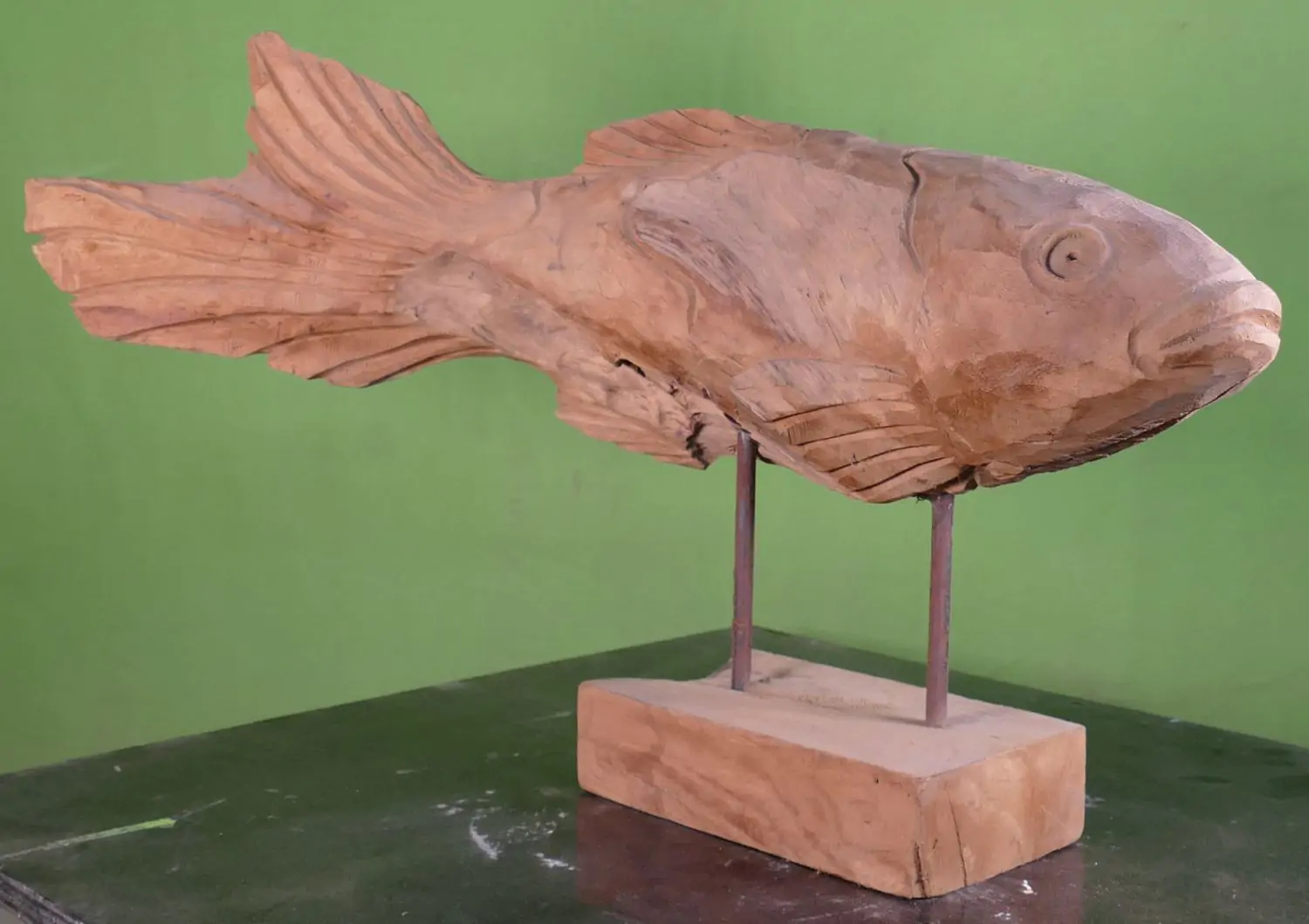  Product image 7 of the product “Carved fish wood on stand made from teak root pieces ”